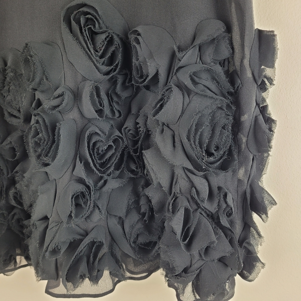 Talbots fancy black silk lined skirt chiffon 3D flowers at hem lady fancy 8P - Picture 4 of 8